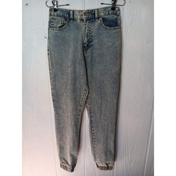 Boohoo Denim - Boohoo Womens Petite 4 Acid Wash Elastic Cuff Jogger Stretchy High Rise Blue NWT